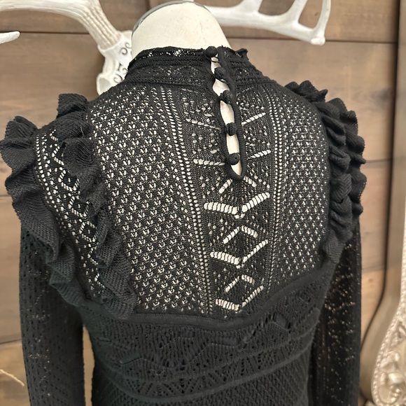 Ralph Lauren Black pointelle-stitched crochet maxi dress boho goth - Picture 8 of 9